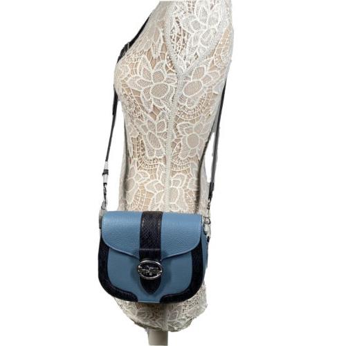 Coach Georgie Saddle Snake Embossed Color Blue Crossbody Leather Bag