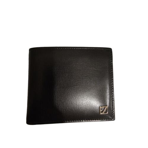 Ermenegildo Zegna Men Leather Wallet Inner Divider Corner Logo Solid Black