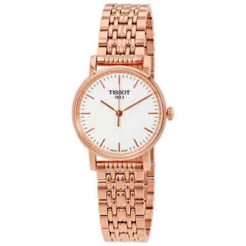 Tissot Everytime Small White Dial Ladies Watch T1092103303100 - Silver Dial, Gold Band, Pink Bezel