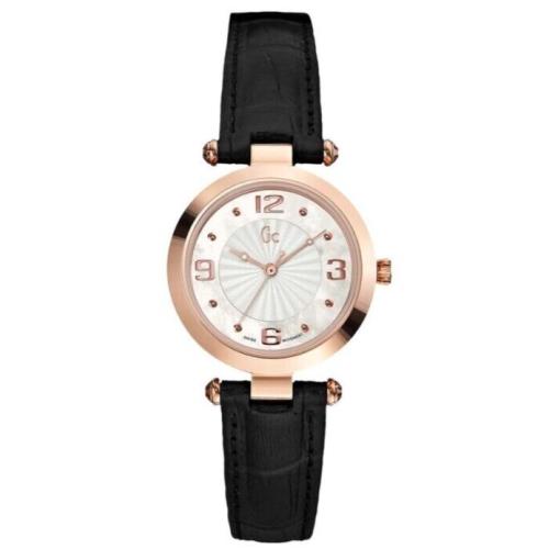 Guess Collection Black Leather Band Rose Gold Tone Ladies Watch Y17012L1