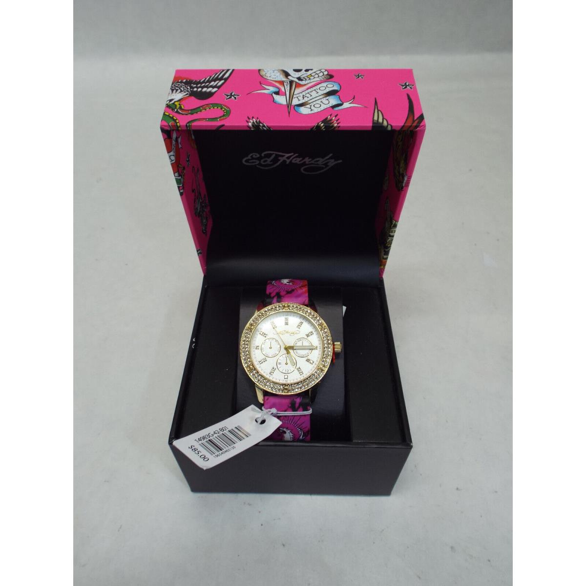 Womens Ed Hardy Eagle Pink Silicone Strap Watch 38mm Boat Dive