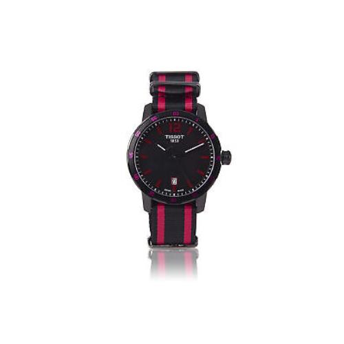 Tissot Womens Quickster T0954103705701 Black Dial Black and Hot Pink Nylon Watch - Black Dial, Pink Band, Black Bezel