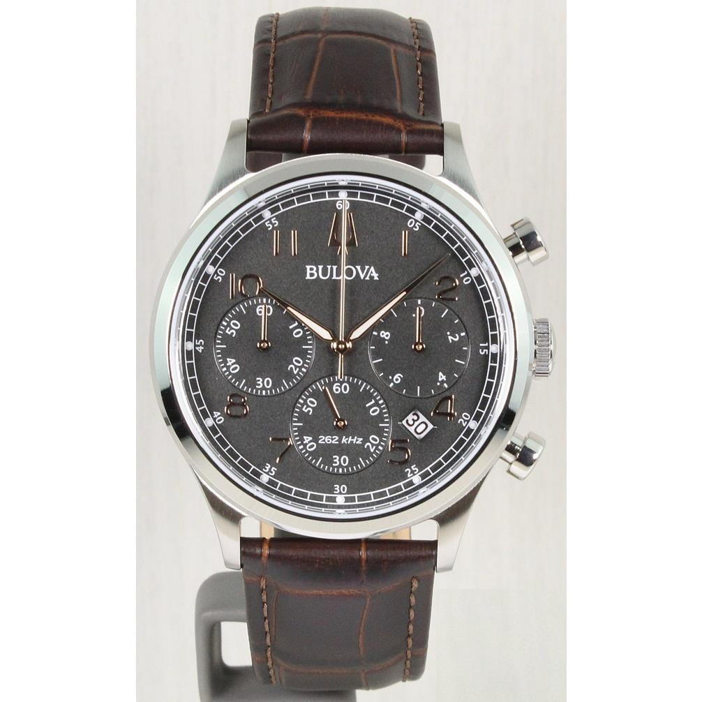 Bulova Precisionist 96B356 Chronograph Gray Dial Brown Leather Band Men`s Watch