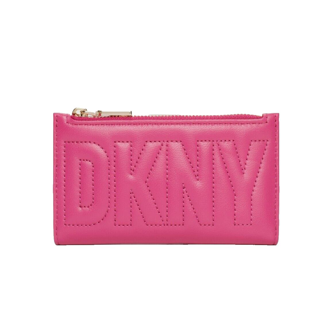 Dkny Elsa Bifold Card Holder Small Wallet Leather Lipstick Pink