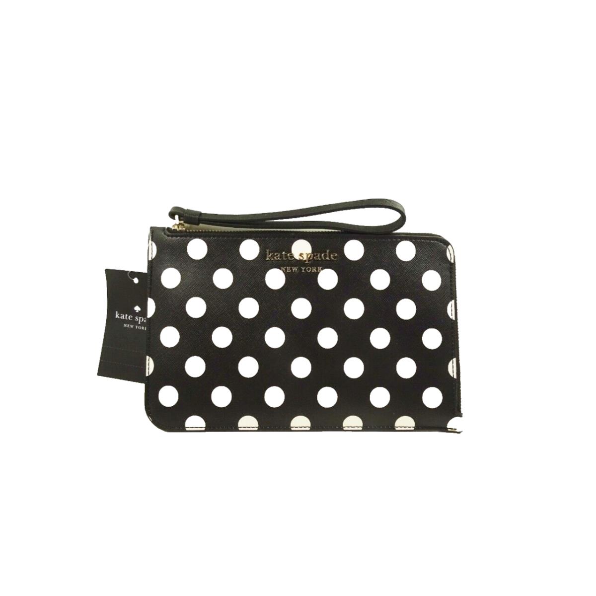 Kate Spade Cameron Picure Dot Black Color Saffiano Leather Zip Wristlet