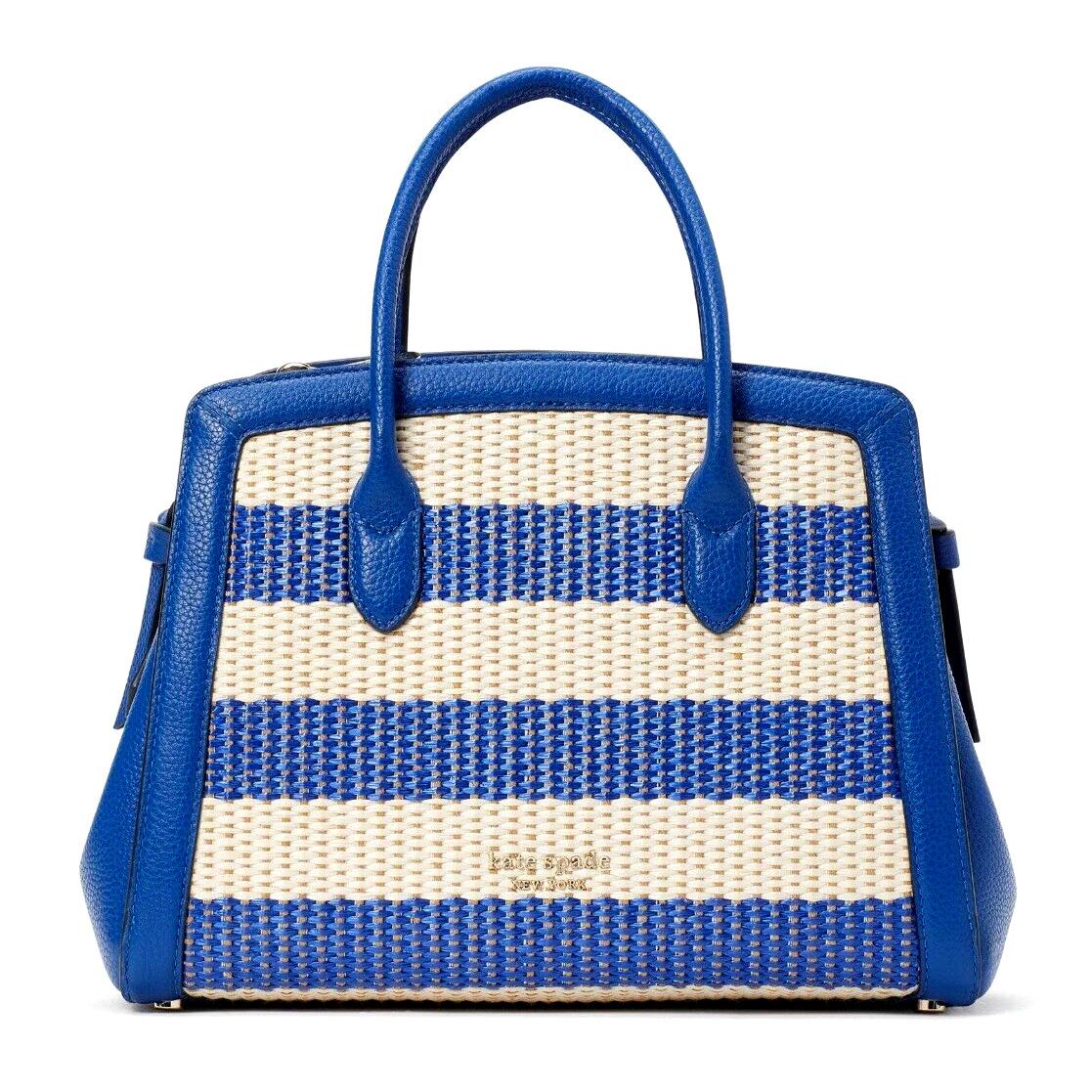 New Kate Spade Knott Striped Woven Medium Satchel Classic Blue Multi / Dust Bag