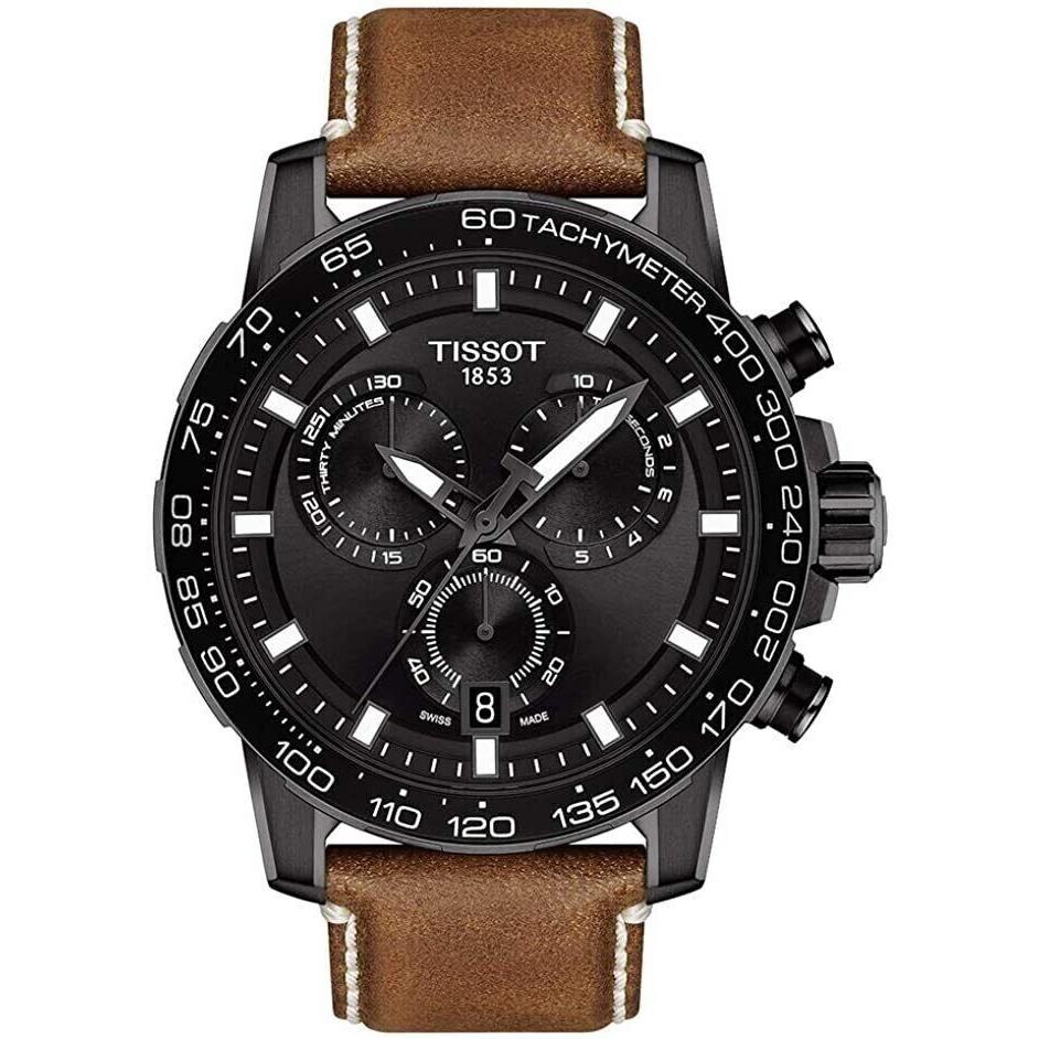 Tissot Supersport Chrono Black Dial Brown Leather Mens Watch T1256173605101 - Dial: Black, Band: Brown, Strap: Brown