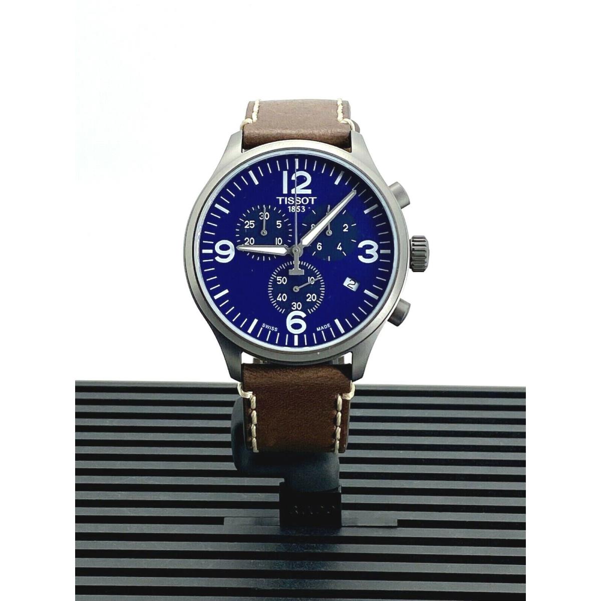 Tissot Chrono XL Blue Dial Brown Leather Men`s Watch T1166173604700