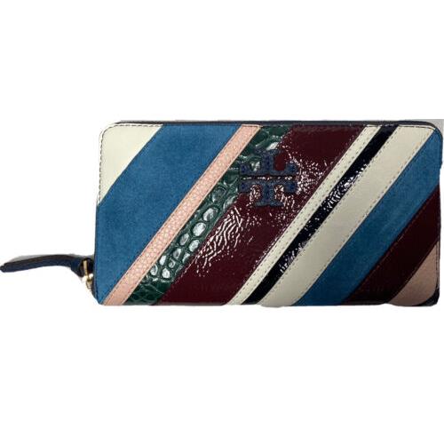 Tory Burch Thea Pieced Multi-gusset Zip Continental Wallet In Royal Navy/ivory