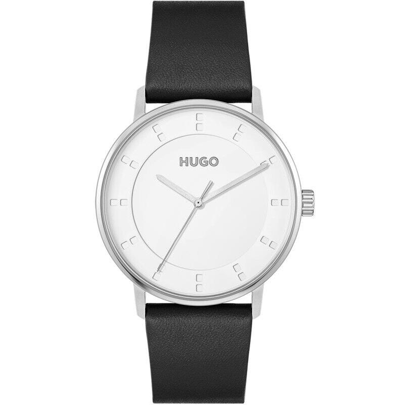 Hugo Boss 1530268 Silver Dial Black Leather Strap Mens 42MM Watch