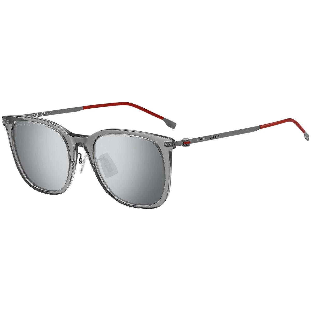 Hugo Boss Men`s Slim Temple Crystal Grey Soft Square Sunglasses 1347FSK 0KB7 DC