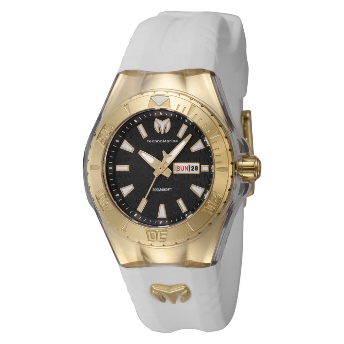 Watch Technomarine TM-122022 Cruise Monogram Lady 36.50 mm Stainless Steel - Dial: Black, Band: White, Bezel: Gold