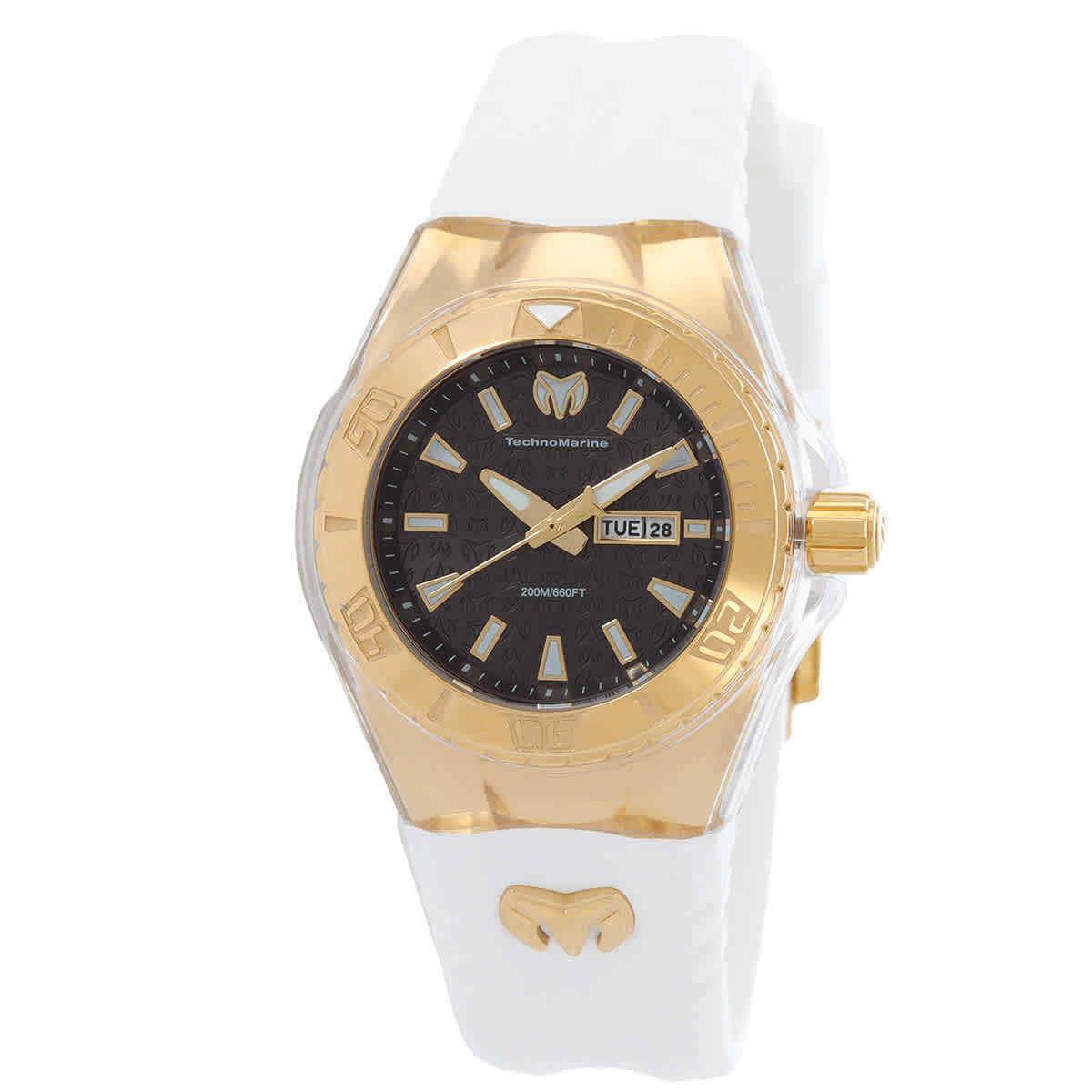 Technomarine Cruise Date Day Quartz Black Dial Unisex Watch TM-122022 - Dial: Black, Band: White, Bezel: Gold-tone