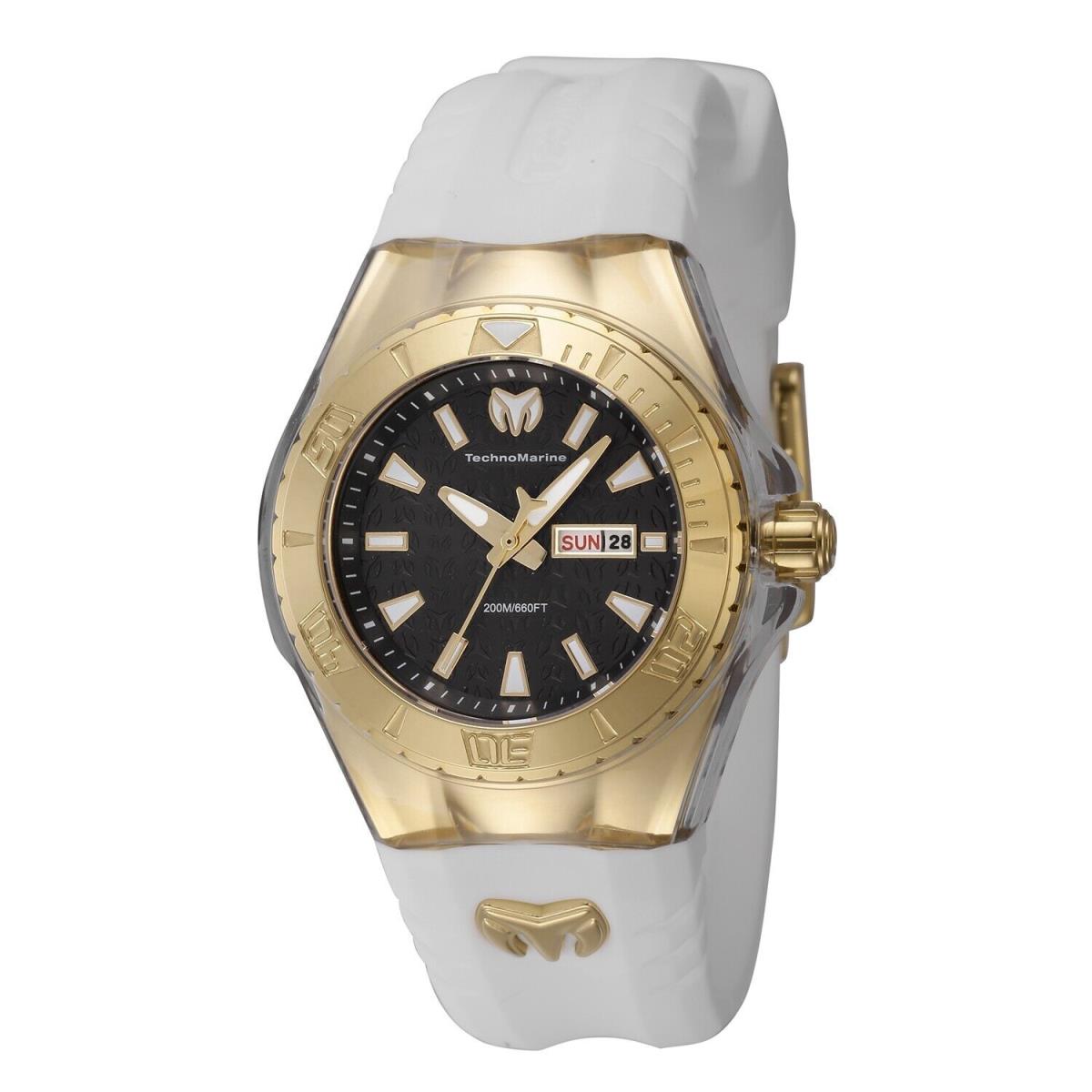 Technomarine Technomariomen`s TM-122022 Cruise Monogram 38mm Arrival - Dial: Black, Band: White, Bezel: Gold