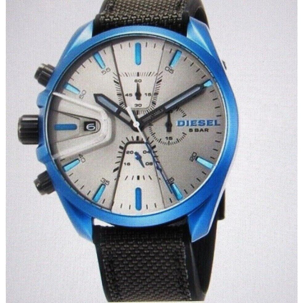 Diesel MS9 Men`s 48mm Gray Dial Electric Blue Nylon Chronograph Watch DZ4506