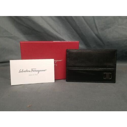 Salvatore Ferragamo Leather Card Case Wallet Black Nero Calf 66-9818