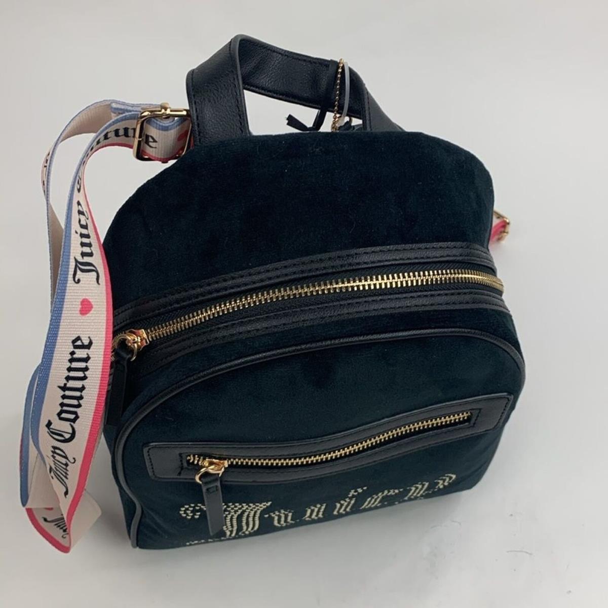 Juicy Couture Liquorice Big Spender Black Backpack Gold Zip Logo Strap