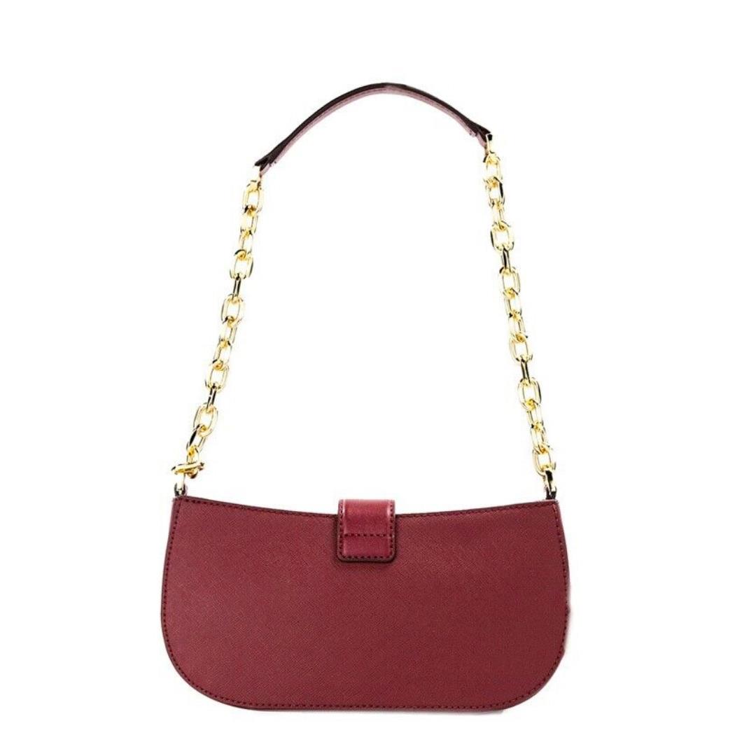 Michael Kors Carmen Saffiano Leather Small Pouchette Clutch Shoulder Bag Red/gold