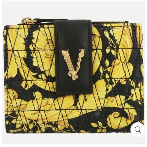 Versace Virtus Barocco Quilted Silk Twill Leather Bi-fold Wallet