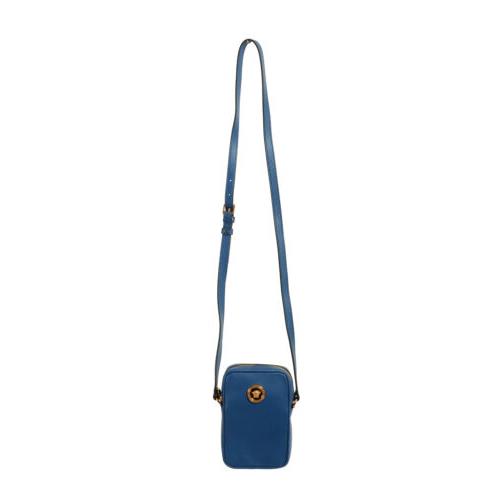 Versace Blue Grainy Leather Medusa Logo Mini Crossbody Shoulder Bag