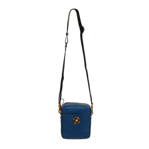 Versace Blue Grainy Leather Medusa Logo Messenger Crossbody Shoulder Bag