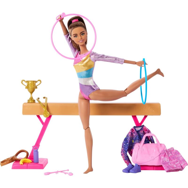 Barbie Gymnastics Brunette Fashion Doll Playset Accessories Toy Gift