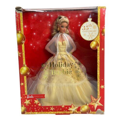 Barbie Signature 2023 Holiday Barbie Doll Seasonal Golden Gown Collector Read