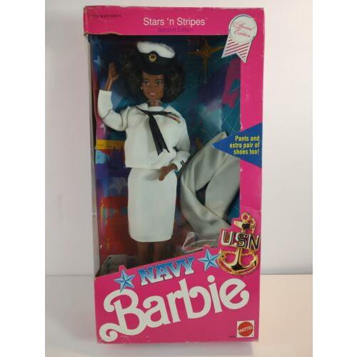 1990 Mattel Stars N Stripes AA Navy Barbie Nrfb 9694 Black Fashion Doll Pink Box