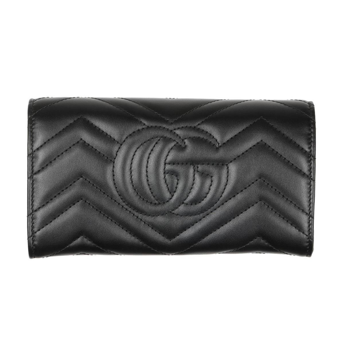 Gucci Luxury Black Leather GG Marmont Continental Wallet W/box