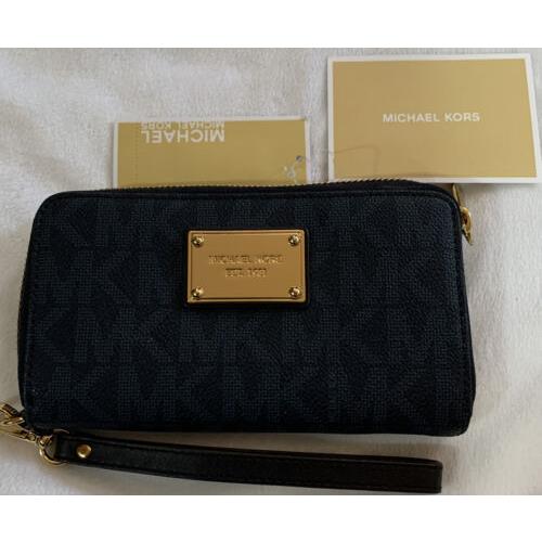 Michael Kors MK Jet Set Coin Phone Case Wristlet Wallet Baltic Blue