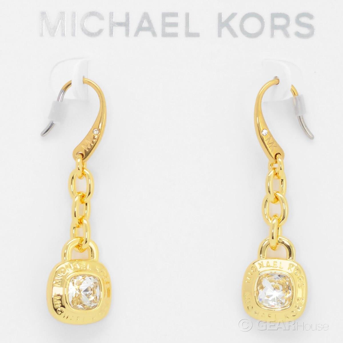 Michael Kors Womens MK Dangle Drop Earrings w/ Crystals Gold Tone Brass