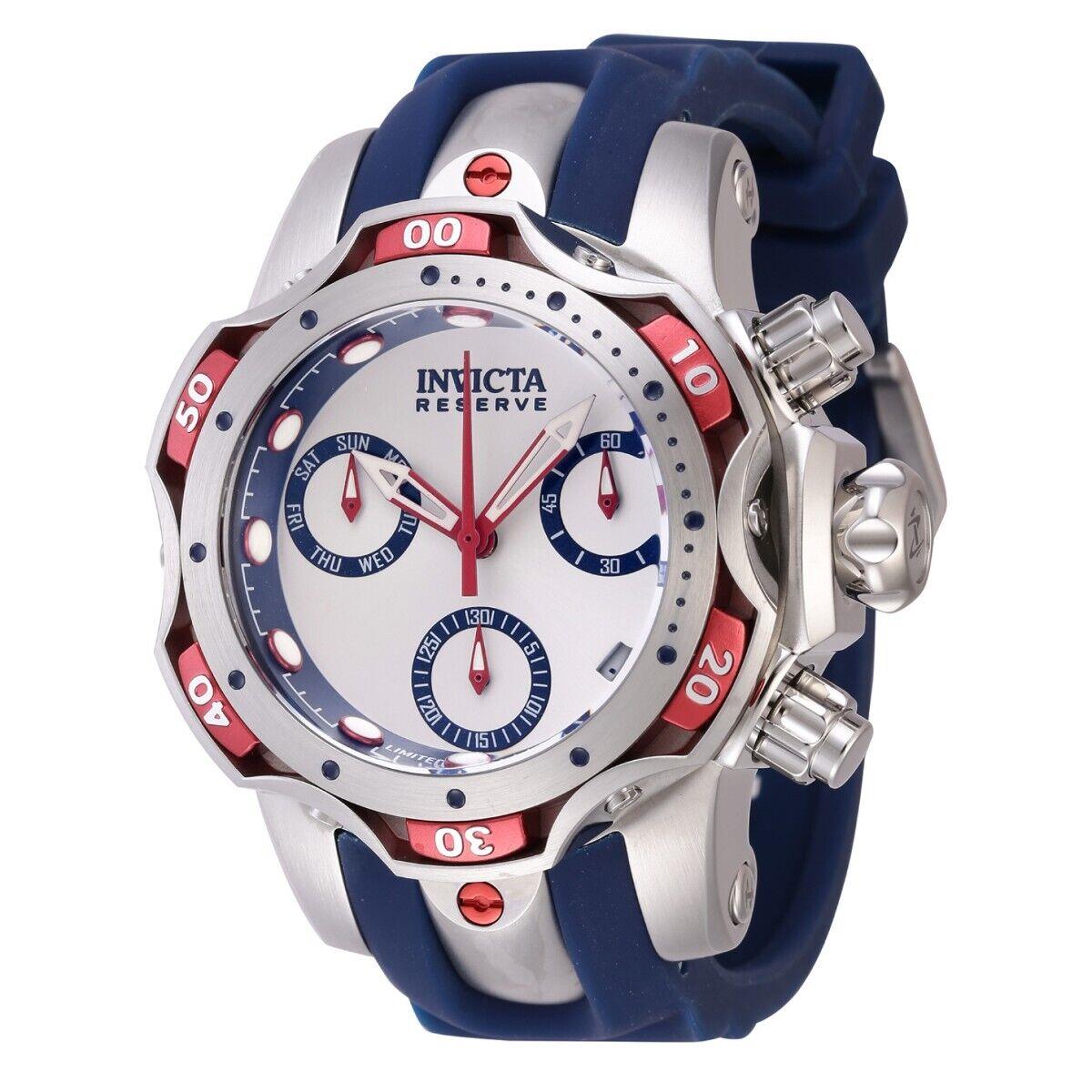 Invicta Reserve 44mm Venom Swiss Z60 Chronograph Red Silver Blue SS Watch