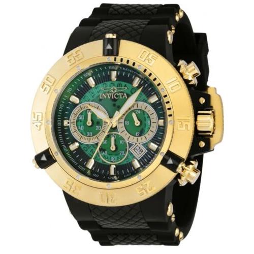 Invicta Men`s Watch Subaqua Noma Iii Stainless Steel/plastic Chronograph Japan M - Dial: Green, Band: Black/Gold, Bezel: Gold