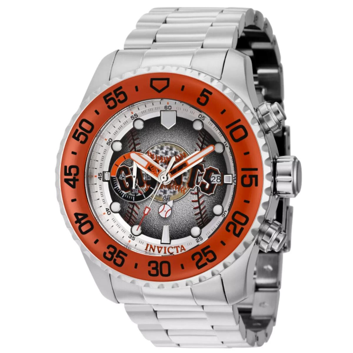 Pro Diver Invicta Mlb San Francisco Giants 40mm Chrono SS Quartz Watch 42775 - Dial: Black, Band: Silver, Bezel: Orange