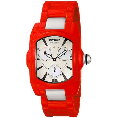 Invicta 6614 38mm Lupah Day Date Red Strap Rare Woman`s Watch - Band: Red, Bezel: Red