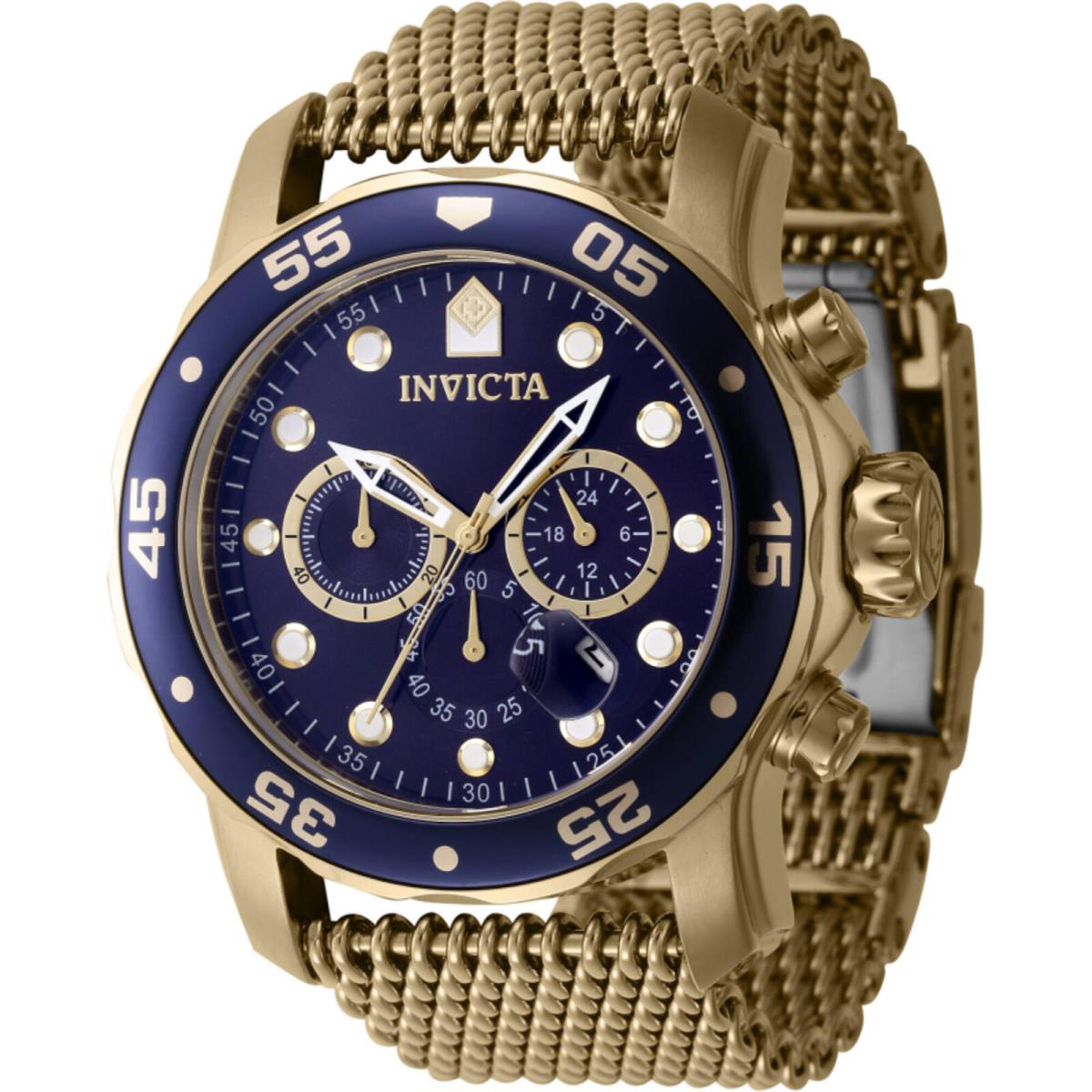 Invicta Men`s Watch Pro Diver Chronograph Blue Dial Yellow Gold Bracelet 47239