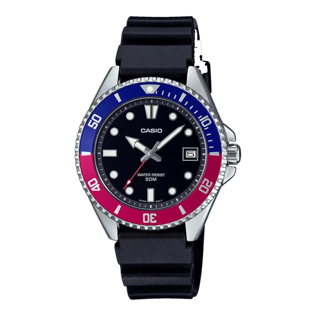 Casio MDV10-1A2V Unisex Dive Inspired 38 mm Rubber Band Black Dial Sports Watch - Dial: Black, Band: Black, Bezel: Blue