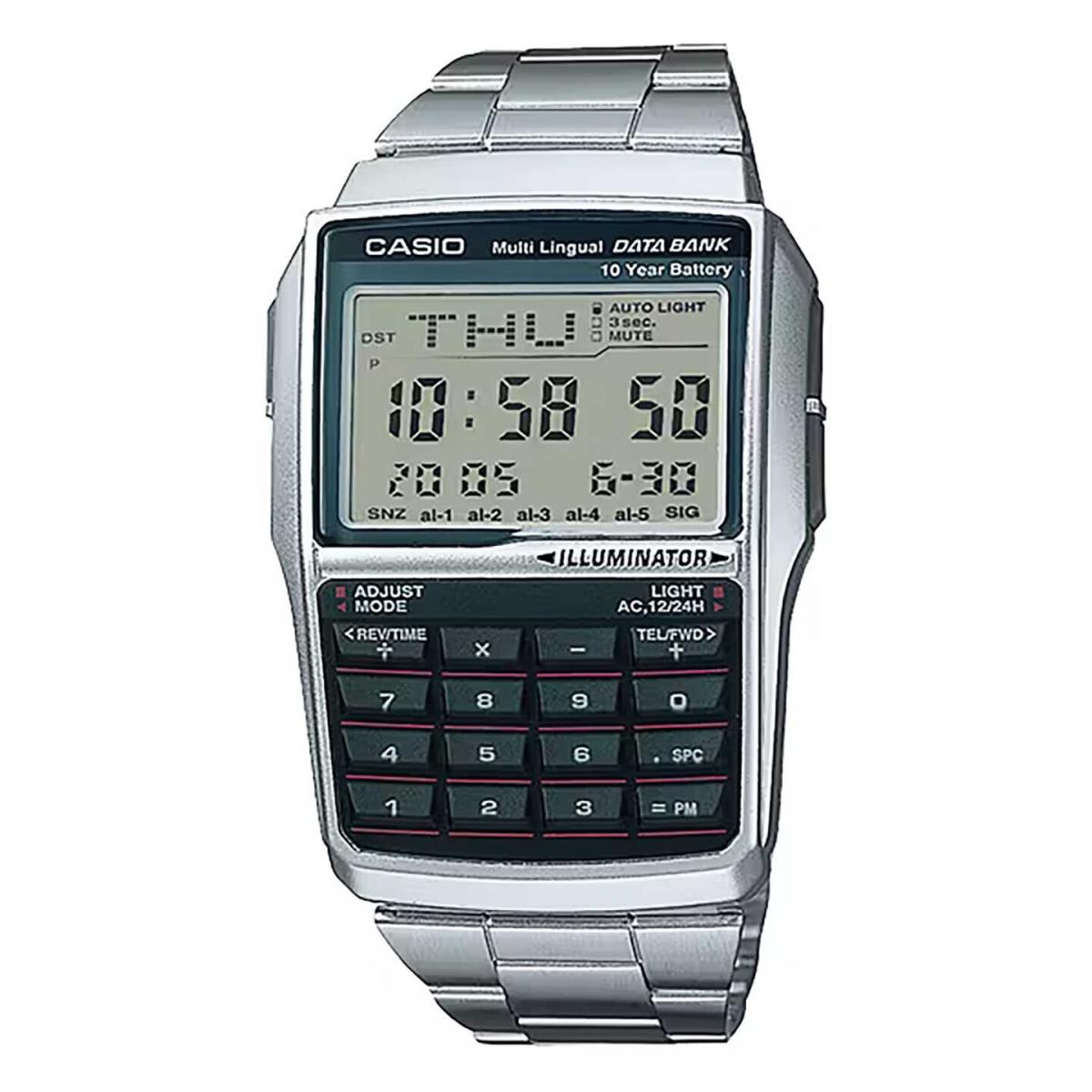 Casio DBC-32D-1A Databank Calculator Watch Silver 10-year Battery Dual Time - Dial: Gray, Band: Silver, Bezel: Silver