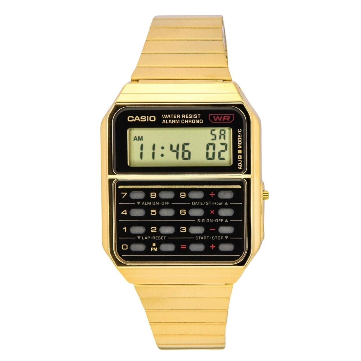 Casio Vintage Calculator Gold Tone Stainless Steel Quartz CA500WEG-1A Mens Watch - Dial: Black, Band: Gold Tone, Bezel:
