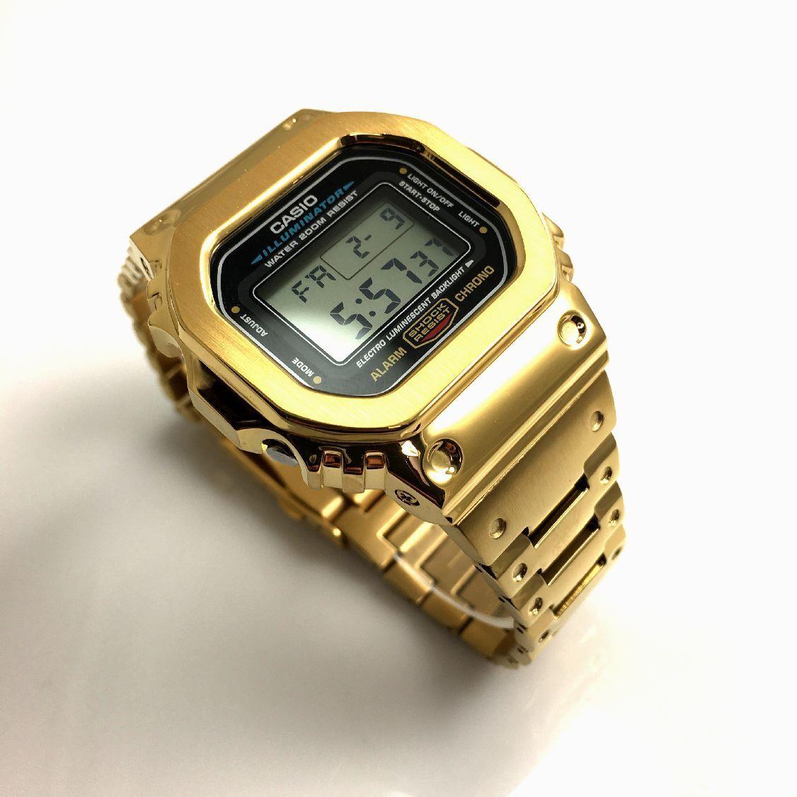 Casio G-shock DW5600 Mod Gold Pvd Steel Bezel Bracelet 5600 Full Custom Metal