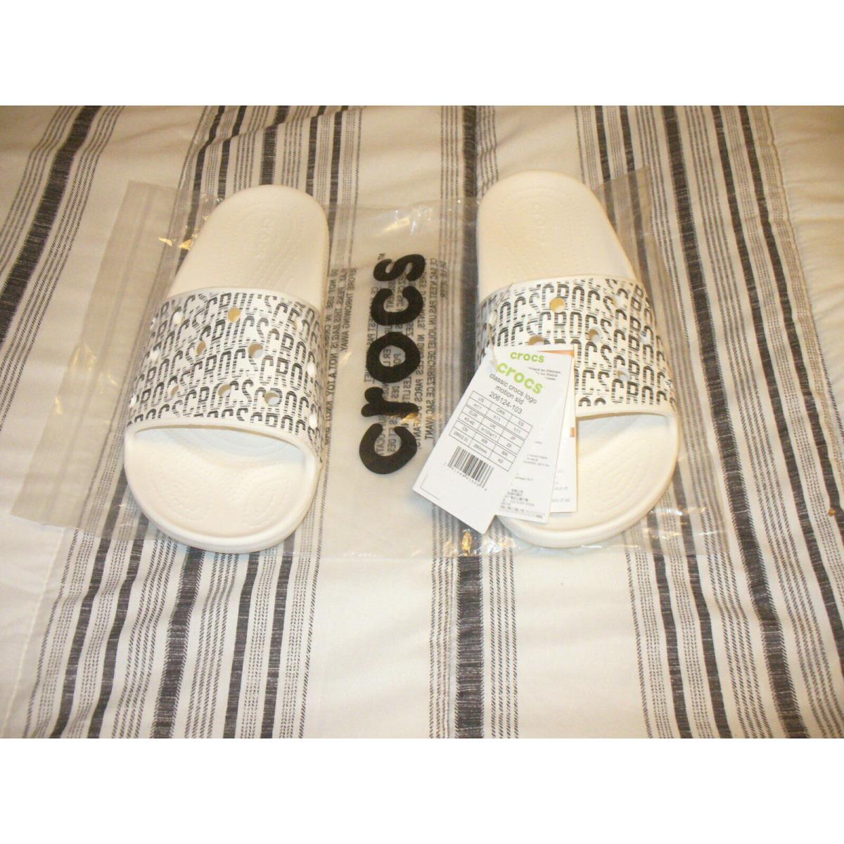 Crocs Men`s Classic Logo Motion Slide White-black Logo Choice Size in Package