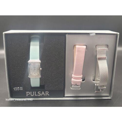 Pulsar Womens Watch Interchangeable Bracelet 3 Color Pink/sky Blue/ Silver Sta