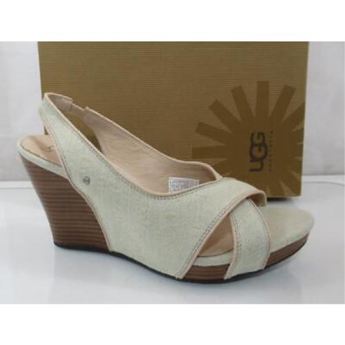 Ugg Australia Hazel Denim Platform Wedge Slingback Sandals Taupe Size 10