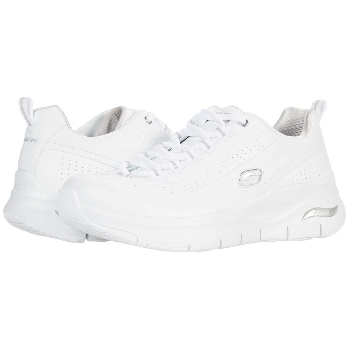 Woman`s Sneakers Athletic Shoes Skechers Arch Fit - Citi Drive White Silver