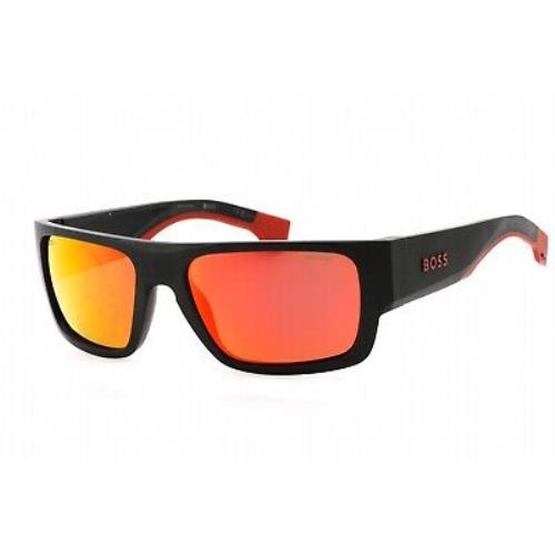 Hugo Boss Boss 1498/S 0BLX 4F Sunglasses Matte Black Red Frame Orange Mirror