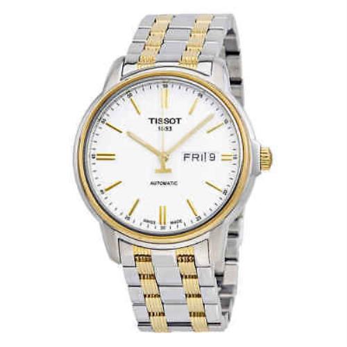 Tissot T-classic Automatic Iii White Dial Men`s Watch T0654302203100 - Silver Dial, Gold Band, Silver Bezel
