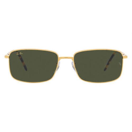 Ray-ban RB3717 Sunglasses Unisex Gold Green Rectangle 57mm - Frame: Gold / Green, Lens: Green