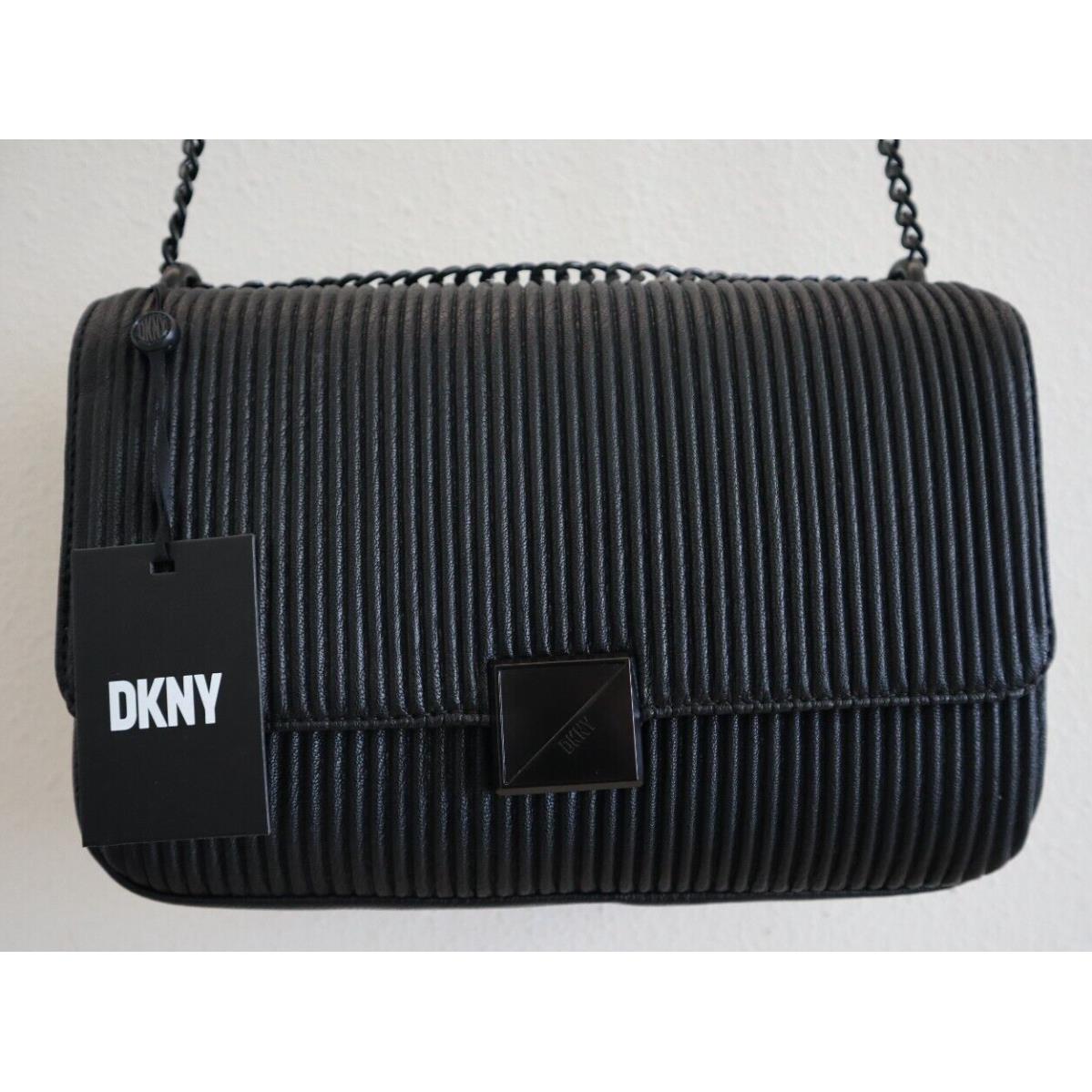 Dkny R343YA59 Women`s Sz MD Black Sina Ribbed Crossbody/shoulder Bag Purse