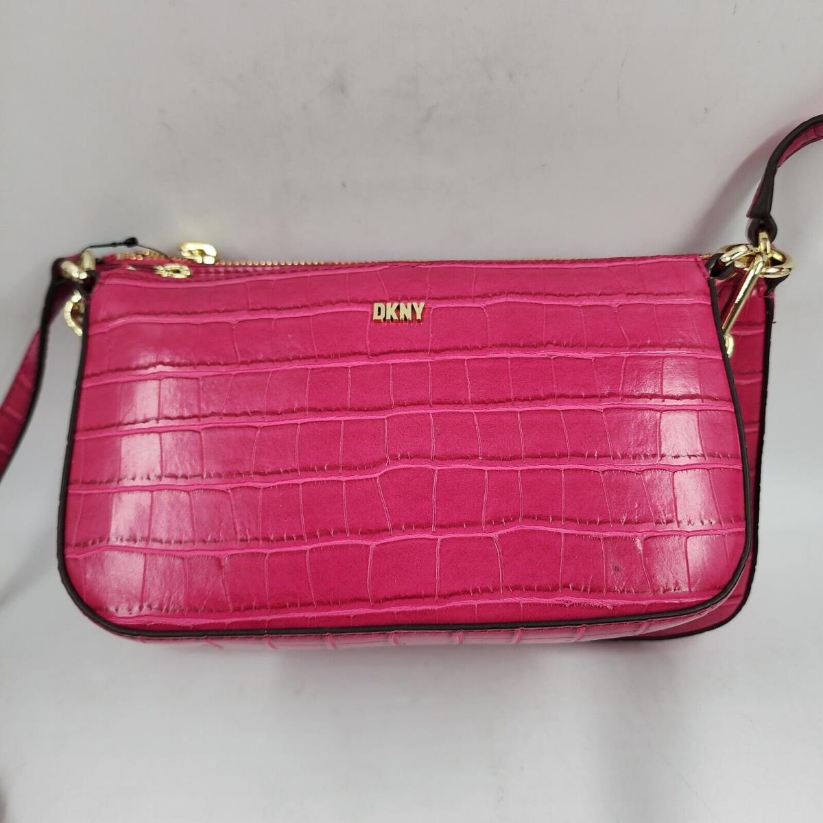 Dkny Lexi Double Crossbody Bag Women`s One Size Pink Top Zip Closure Logo Plaque