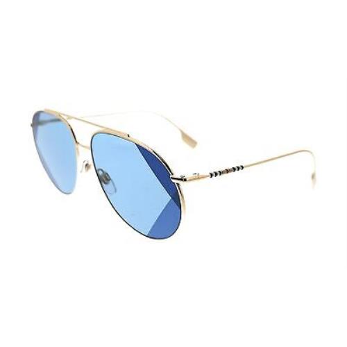 Burberry 0BE3138 110980 Alice Light Gold Aviator Sunglasses - Light Gold, Frame: Light Gold, Lens: Blue UV Print
